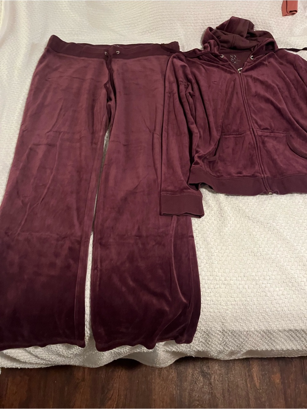 New York & Company Velour Track Pants and Zip Hoodie - Maroon